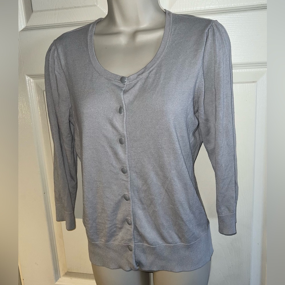 Halogen Light Gray Button-Up Sweater - image 3
